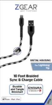 ZGEAR Metal Housing. 10 Foot Braided Sync & Charge Cable, IPhone, IPad, IPod