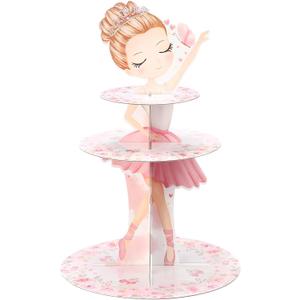 Honeydak 3 Tier Ballerina Party Cupcake Stand Decorations Pink Ballerina Theme Cupcake Holder Decorations Dancing Girl Ballet Dessert Tower for Ballet Tutu Dancer Pink Party Birthday Supplies