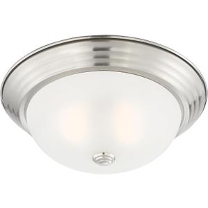 DESIGNERS FOUNTAIN 2-Light Flush Mount Ceiling Light, 11 Inch Lighting Fixture for Kitchen, Bedroom, Bathroom, and Hallway, Satin Platinum with Etched Glass, 1257S-SP-W