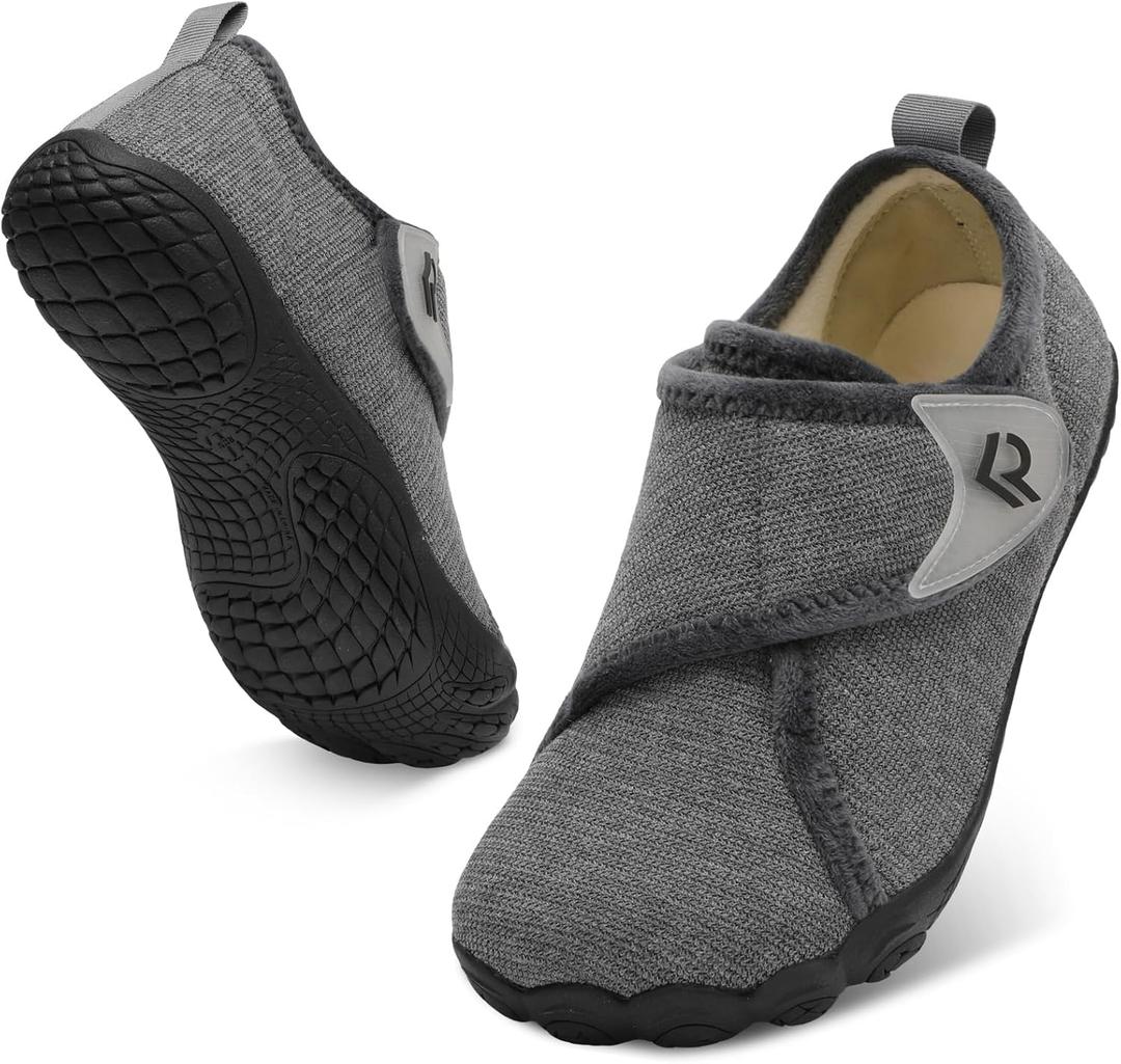 relxfeet Men's Slippers Wide Width Adjustable Orthopedic Diabetic House Shoes for Neuropathy Swollen Feet Relief Non-Slip Rubber Sole Indoor Outdoor (Dark Gray)