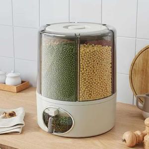 Lavilody Rotatable Food Storage Containers, 6-Grid Grain Container Storage with Compartments, One-Click Output Kitchen Storage Bucket, Ideal for Home Use, Pantry Organization (C)