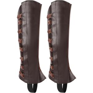 Medieval Boot Cover Men Faux Leather Pirate Renaissance Boot Covers for Halloween Cosplay Costume (Medium, Brown)
