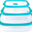3 Size Clear Plastic Food Storage Containers Set, Plastic Storage Meal Prep Container, with Green Edged Lids, Airtight Stackable for Dry Goods, Food Storage Containers and Microwave Organization