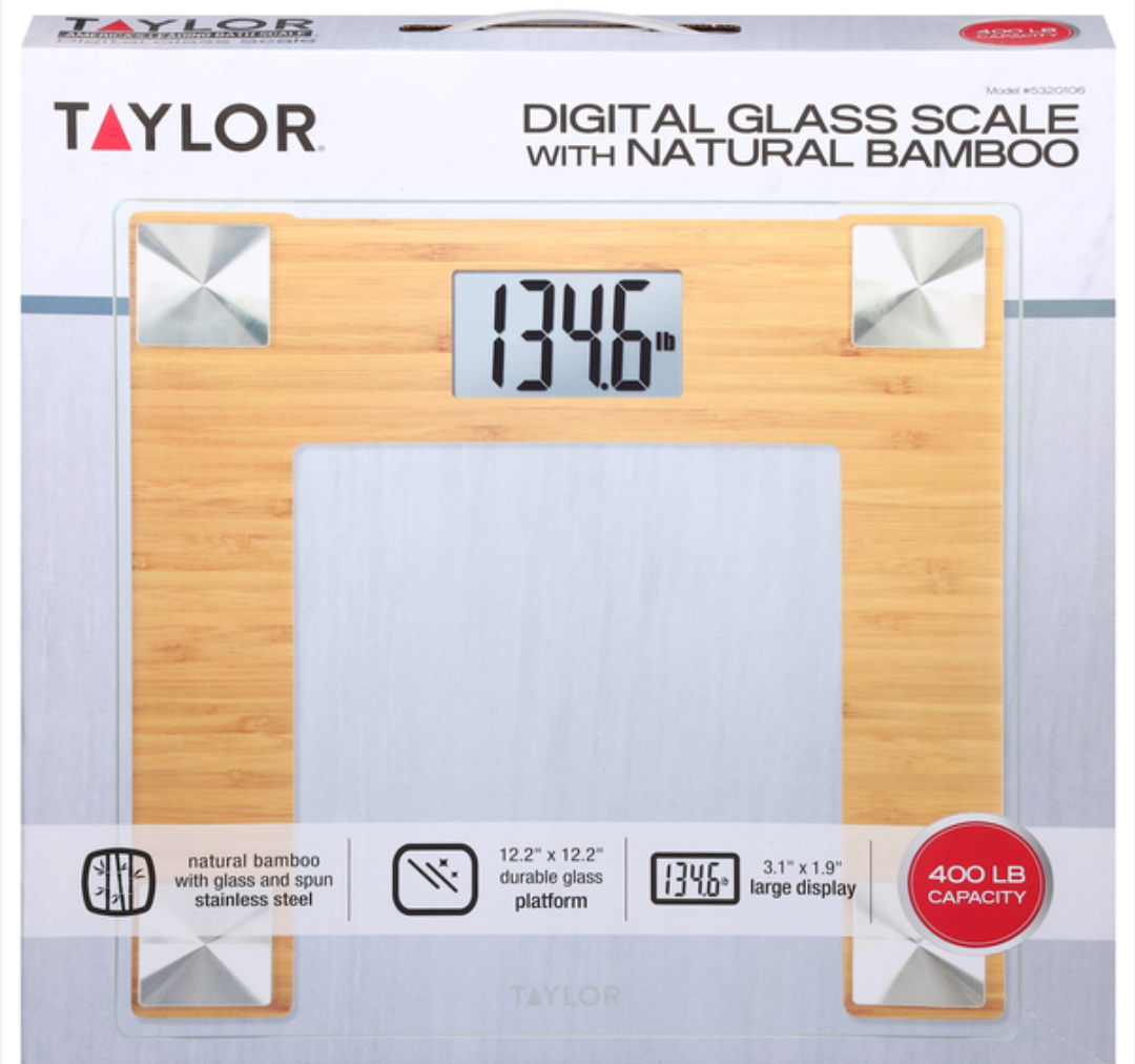 Taylor® Digital Glass with Natural Bamboo Bath Scale