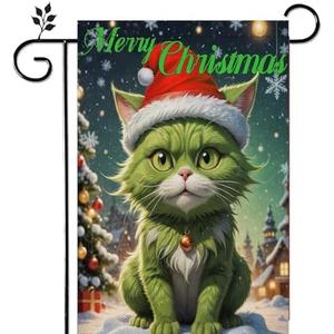 Rilafuvu Christmas Garden Flags - Merry Christmas Outdoor Decorations 12x18 Winter Cat Flag