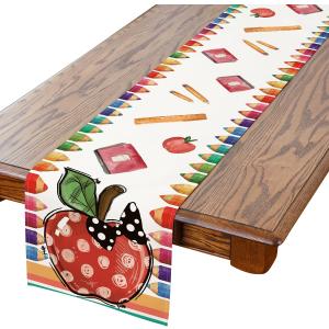 Siilues Back to School Decorations, Colorful Crayons Table Runners 72 Inches Long Back to School Table Runner for Indoor Outdoor Classroom Decor Dining Table Party Decorations (13" x 72")
