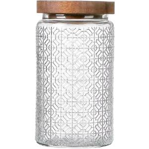Vintage Glass Jars with Wooden Lids, 34 oz Airtight Glass Food Storage Containers Sets for the Kitchen, Sugar Candy Coffee Cookie Tea Spice Pasta ((34oz)Window flower)