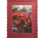 11x14 Picture Frame with Mat for 8x10, Wavy Edge Wooden Real Glass Photo Frame for Wall Hanging, Red, 1 Pack