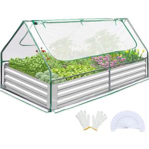 Quictent Raised Garden Bed with Cover Outdoor Galvanized Metal Planter Box Kit, w/ 2 Large Screen Windows Mini Greenhouse 20pcs T Tags 1 Pair of Gloves Included for Growing Vegetables (Clear) (6 x 3 x 1 ft)