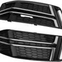 Compatible with Sline for A4 B9 2016 2017 2018 Car Front Grille Fog Light Lamp Grill Lamp Cover Trim Left Right 8W0807681F 8W0807682F Fog Light Grille(Chrome Black)