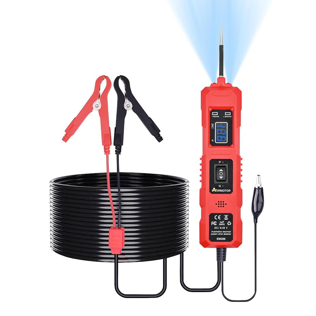 6V-48V DC Car Power Circuit Probe Tester with Dual LED Lights,Circuit Tester Automotive,Fuse & Voltage Tester,Electrical Automotive Digital Display Short Finder with 4.5M Cable