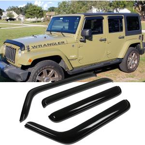 94249 Original Side Window Visor Deflector Rain Guard, Outside Mount Tape-on Shatterproof Dark Smoke,4pcs Window Shades fit for 2007-2018 Jeep Wrangler 4-Door (JK)