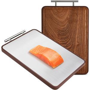 Titanium Cutting Board for Kitchen, Double Sided Cutting Board with Wood and Titanium Surfaces, Sturdy and Easy to Clean, Ideal for Meat, Vegetables and Meal Prep (16.3"L x 10.2"W, Silver)