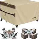 Outdoor Patio Furniture Cover - Heavy Duty Waterproof 600D Tough Canvas Protector for Square Table Cover, All-Season Dining Table and Chair Cover (54L x 54W x 28H Inch) (Beige & Brown)