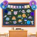Pasimy Outer Space Birthday Bulletin Board Decorations Galaxy Space Theme Classroom Decor Cutouts Astronaut Planet Solar System Bulletin Board Border for Office Classroom Wall Preschool Birthday Chart