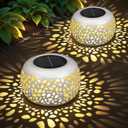 2 x Solar Lanterns Outdoor Waterproof: 2 Pack White Hollow Out Metal Solar Lights - 2 Lighting Colors Outside Garden Yard Porch Indoor Tabletop Retro Decorations - Unique Gifts for Women Mom Wife