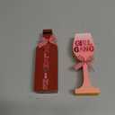 Thyle 2 Pcs Wood Galentines Day Table Decorations for Party 6 x 2 x 1.2 Inch Happy Galentines Centerpiece Bow Wine Glass Girl Gang Bottle Shaped Signs Tiered Tray Decor Photo Prop for Ladies Friends