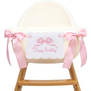 Pink Bow High Chair Banner, Happy Birthday Decorations for Girls, Bow Floral Garland for Party Decor Photo Props
