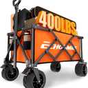 EchoSmile Collapsible Folding Wagon Cart with Compact Storage - 400Lbs Capacity All Terrain Utility Cart for Camping, Beach, Grocery, Garden,Orange
