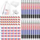 Qilery 250 Pcs Veterans Day Style American Flag Lapel Pins Ballpoint Pen Independence Day Flag Keychains Thank You Card Organza Gift Bag for Home School Office 4th of July Party Supplies