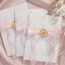 UNIQOOO 50 Sets Wedding Invitation Kit, Vellum Jackets for 5x7 Invitations w/Pink Satin Silk Ribbon& Eucalyptus Wax Seal Stickers, Wedding Invitation Accessories