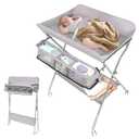 Portable Diaper Changing Table with Wheels for Baby, Mobile Folding Changing Station with 5-Level Adjustable Height and Large Storage Rack & Shelf, Gray