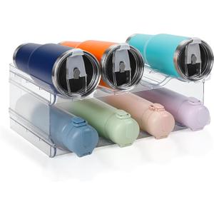 Stackable Water Bottle Organizer, SPOSPO Large Compartment Water Bottle Holder, 2 Tier Clear Water Bottle Organizer for Cabinet, Water Bottle Rack for Kitchen Organization and Storage - Hold 8 Bottles