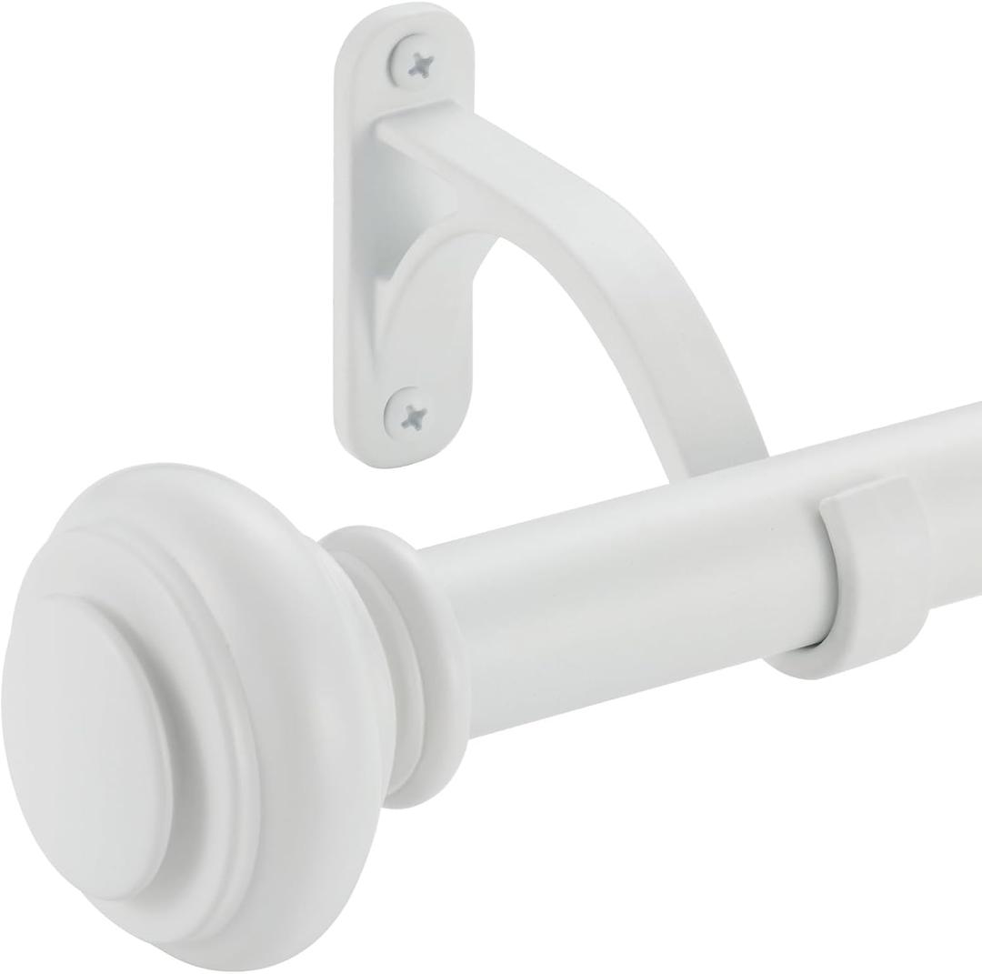 72-144 Inches Curtain Rods for Window, Vimayta 1 Inch Diameter Drapery Rod with Resin Finials, Ideal Adjustable Heavy Duty Single Curtains Rod for Bedroom, Living Room Decoration, Matte White