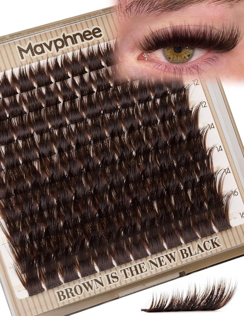 Brown Eyelash Clusters Wispy Volume Cluster Lashes Faux Mink Lash Clusters Fluffy Cluster Eyelash Extensions Thick Lash Extensions Dark Brown Individual Lashes Clusters (108PCS, CC Curve, 10-16MM)