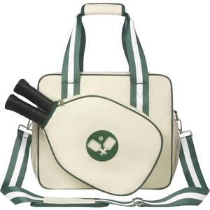 Newluck Pickleball Tote Sling Bag for Women/Men/Boy/Girl,Large Capacity,Adjustable Shoulder Strap with Fence Hook Accessories (Beige)
