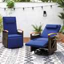 RELAX4LIFE Swivel Outdoor Recliner Chair - Wicker Rattan Chaise Lounge w/Adjustable Back & Footrest, Acacia Wood Armrests, Flip Side Table, Cushion, Reclining Patio Chairs for Porch Balcony (1, Beige)