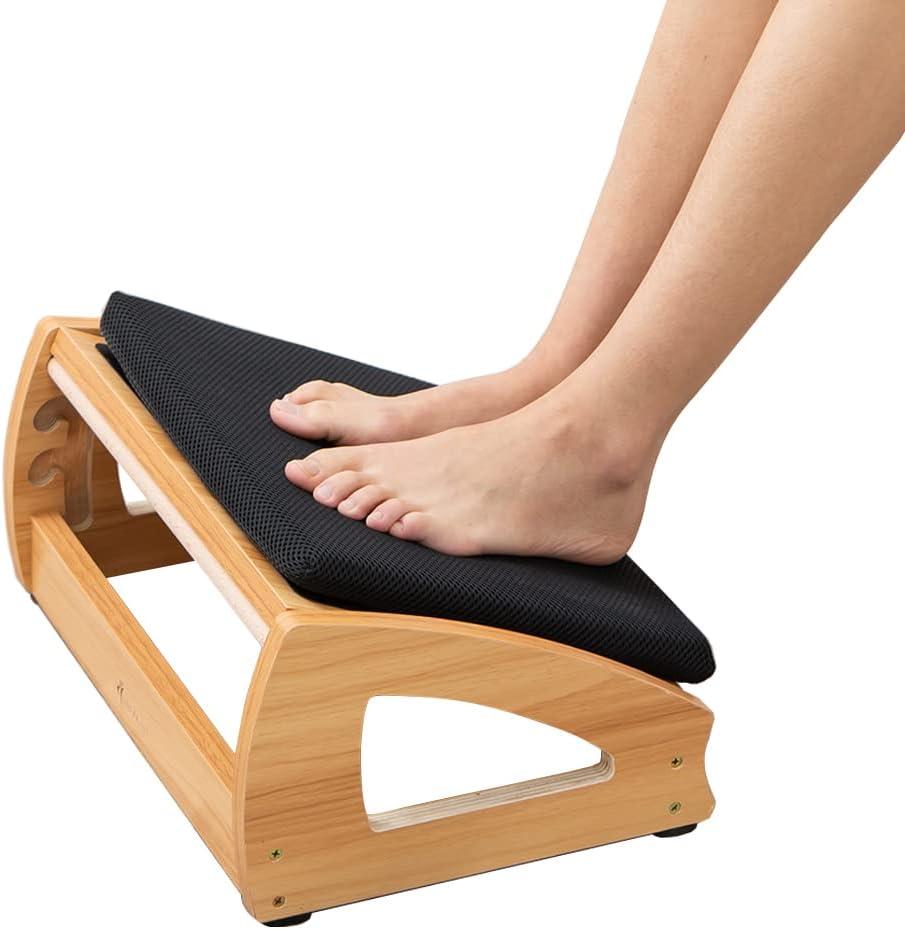 StrongTek Wood Ergonomic Footrest - 4-Angle Adjustable Foot Stool for Desk, Office Footrest, Anti-Slip Foot Stand for Under Desk, Enhances Posture, Promotes Blood Circulation, Easy Assembly (Espresso) (Natural-soft)