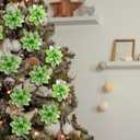 Zeyune 15 Pack Green Poinsettia Flowers Glitter Artificial Christmas Poinsettia Decor 5.5'' Plush Flowers Picks with Clips and Stems DIY for Xmas Tree Wreath Holiday Home Party Decor(Green Silver)