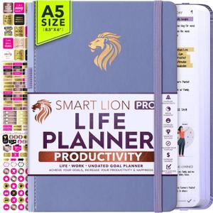 Life Planner - Undated Daily, Weekly & Monthly Planner with Budget Section | A 12 Month Journey to Increase Productivity & Happiness | Life Organizer & Gratitude Journal - Horizontal Format (Violet)