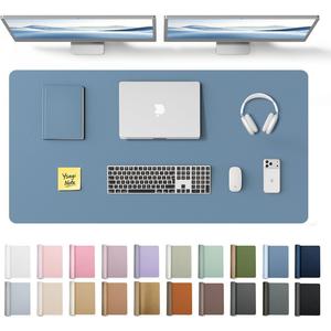 YSAGi Leather Desk Protector, Office Mat, Large Mouse Mat, Non-Slip PU Leather Blotter, Laptop Desk Pad, Waterproof Writing Pad for Office and Home (Blue, 47.2" x 23.6")