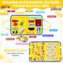 Esjay Toddler Busy Board Montessori Toys, Sensory Board Educational Activities for Learning Fine Motor Skills, Gifts for Girls Boys Toddlers, Travel Toys for Airplane Car,Yellow Truck