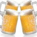 Beer Mugs for Freezer, Double Wall Insulated Plastic Glasses,13 oz Clear Plastic Frozen Beer Mug with Handle, Perfect Ice Cup for Home Party 4Pack