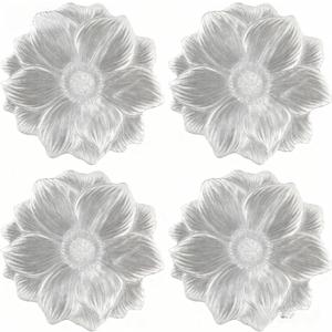 15" Silver Flower Round Placemats Set of 4 PVC Waterproof Heat-Resistant Easy Clean Table Mats 39cm Round Dining Mats