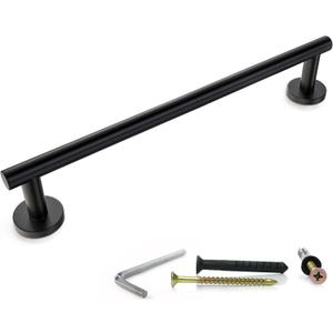 Matte Black Towel Bar 18 Inch  SUS304 Stainless Steel Wall Mounted Bathroom Towel Rack, Single Layer Rod, Rustproof Hand Towel Bar for Bathroom, Kitchen, Toilet  Installation Hardware Included