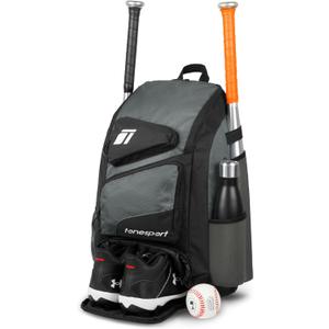 Baseball Bag - Backpack for Baseball, Softball, Tball - Adults & Youth Bat Bag (Grey)