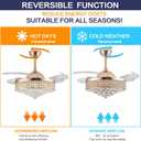 48" Dimmable Gold Fandelier Ceiling Fans with Lights and Remote Modern Retractable Blade Crystal Chandelier Ceiling Fan for Bedroom Dinning Room Living Room