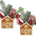 DILATATA 2 Pack Christmas Centerpieces for Table, Christmas Tabletop Decorations with Pine Branches, Holiday Ceramic Decor for Xmas Table, Mantel, Shelf, Living Room (8.6 Inch Tall) (House)