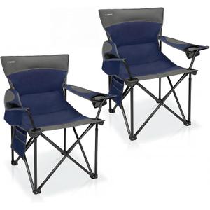 Oversized Camping Chair for Adults - 2 Pack Padded Lawn Chairs with Cup Holder & Side Pocket,Heavy Duty Folding Outdoor Chairs for Camp,Sports,Picnic,Beach,Dark Blue, 56 cm x 53 cm x 90 cm