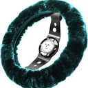 Andalus Brands Fluffy Wool Sheepskin Steering Wheel Cover, Soft & Fuzzy Plush, Universal Fit 14 1/2-15 1/2 Inch, Anti-Slip, Comfortable & Luxurious (Alpine Green)