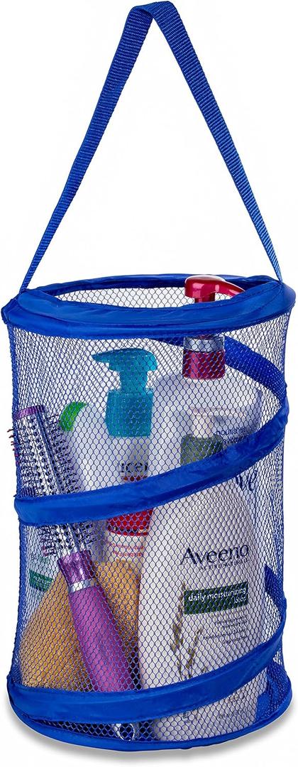 Handy Laundry Foldable Shower Caddy - Collapsible, Portable, Drainage Hole, Carry Handle, Large Compartments. Great Organizer for Camp, Travel, Gym, and Dorm (Blue)