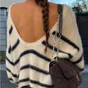 GORGLITTER Women's Oversized Striped Sweater Fuzzy Backless Long Sleeve Crew Neck Pullover (S)