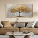 Gold Framed Tree of Life Wall Art, Large Modern Canvas Prints Paintings Artwork for Walls, Luxury Golden Big Tree Pictures for Living Room Bedroom Dining Room Fireplace Office Wall Decor, 48x24
