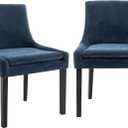 COLAMY Modern Dining Chairs Set of 2, Upholstered Corduroy Accent Side Leisure Chairs with Mid Back and Wood Legs for Living Room/Dining Room-Blue