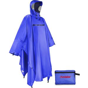 Andake Waterproof Rain Poncho for Adults Unisex,230T Ripstop Polyester,Raincoat Gear with Transparent Viewing Window Outdoors (One Size, Dark Blue)