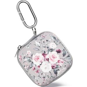 Earbud Case Headphone Organizer Ear Bud Case Portable EVA Carrying Box Storage Bag with Carabiner for AirPods Beats Bose Galaxy Buds 4/3/FE Data Cable Storage (Pink Rose)